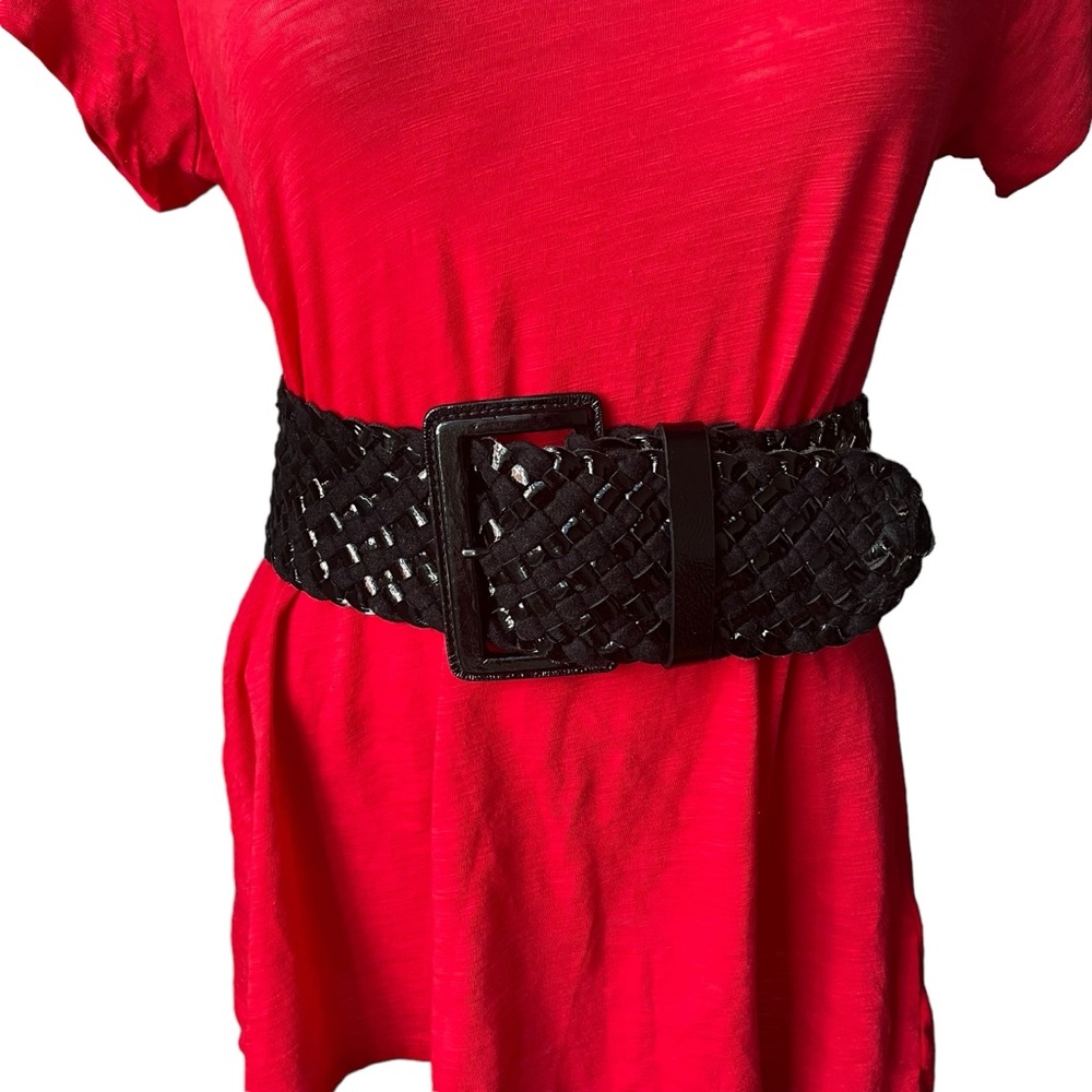 Hobo 3” Wide Width Black Braided Patent and Leather Braised Belt
